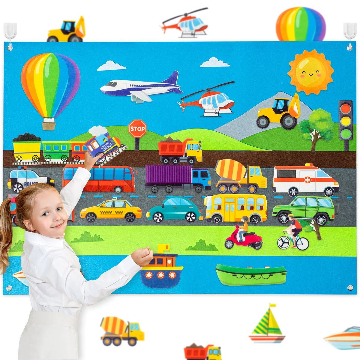 Kibo Explora™: Vehículos – Tablero de Fieltro Montessori