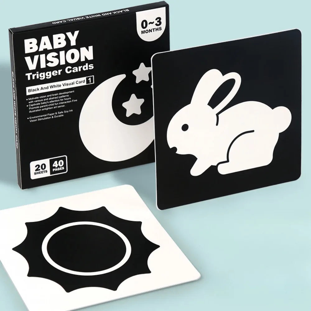 🖤🤍 Kibo Baby Vision™ – Tarjetas Montessori para Estimulación Visual 👶✨