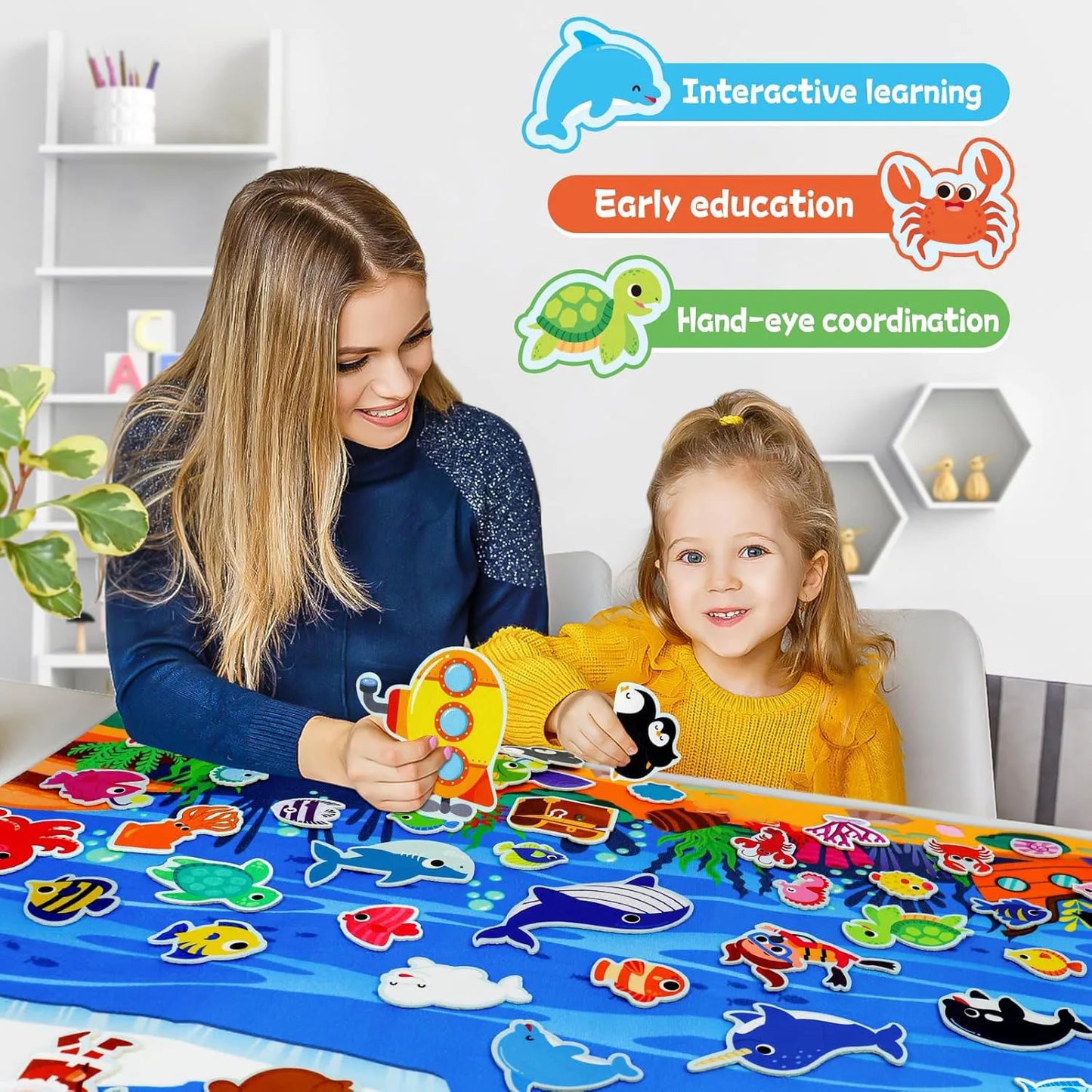 🌊 Kibo Explora™: Mundo Marino – Tablero de Fieltro Montessori