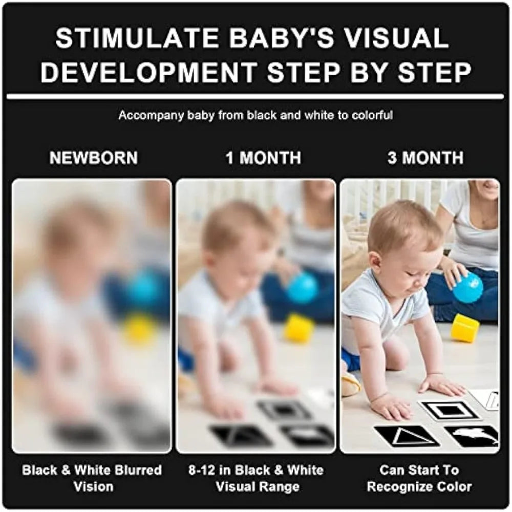 🖤🤍 Kibo Baby Vision™ – Tarjetas Montessori para Estimulación Visual 👶✨