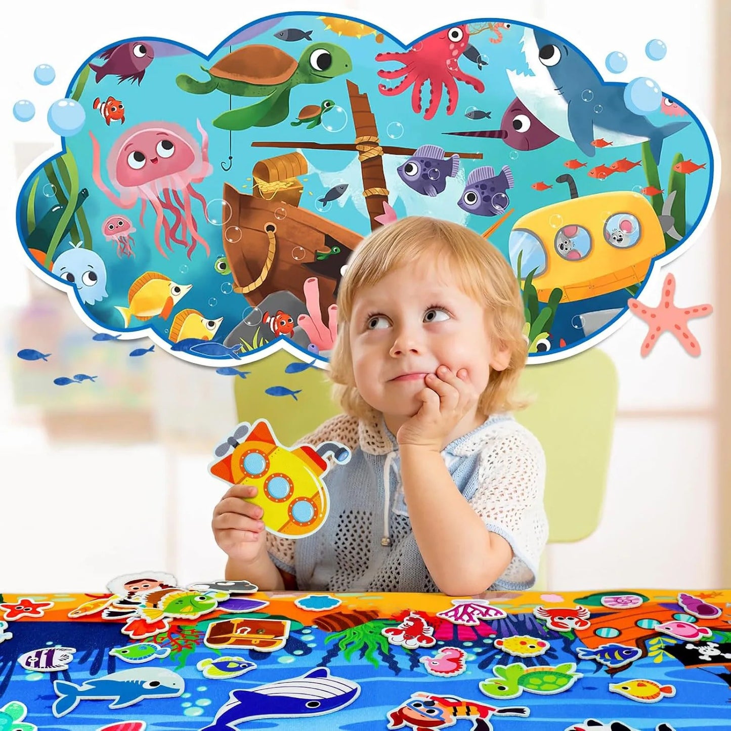 🌊 Kibo Explora™: Mundo Marino – Tablero de Fieltro Montessori